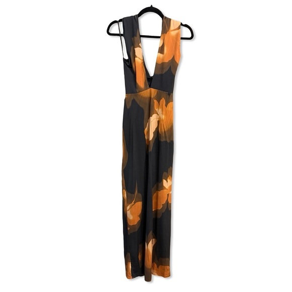 AFRM Genie Dress Noir Blur Black Orange Floral print Maxi halter Revolve XS - Picture 6 of 7